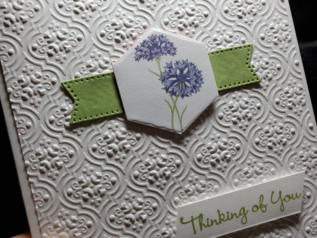 Thinking of you Card front with Starry Sky color flower and Pear Pizzazz accent 