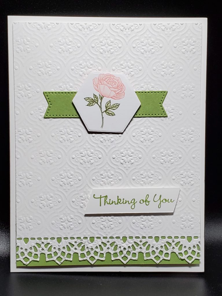 Thinking of You Card front with Flirty Flamingo Flower and Pear Pizzazz Accents.
