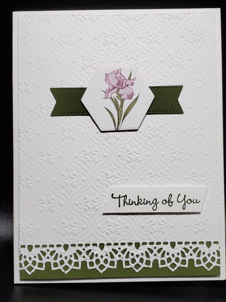 Thinking of You Card front with Mossy Meadow accent and Highland Heather flower.